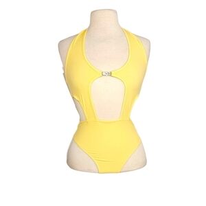 New Shein Cutout Clasp Yellow Bodysuit